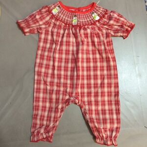 NWT Smocked Infant Size 3 Months  Snowman Red Plaid Bubble Romper‎